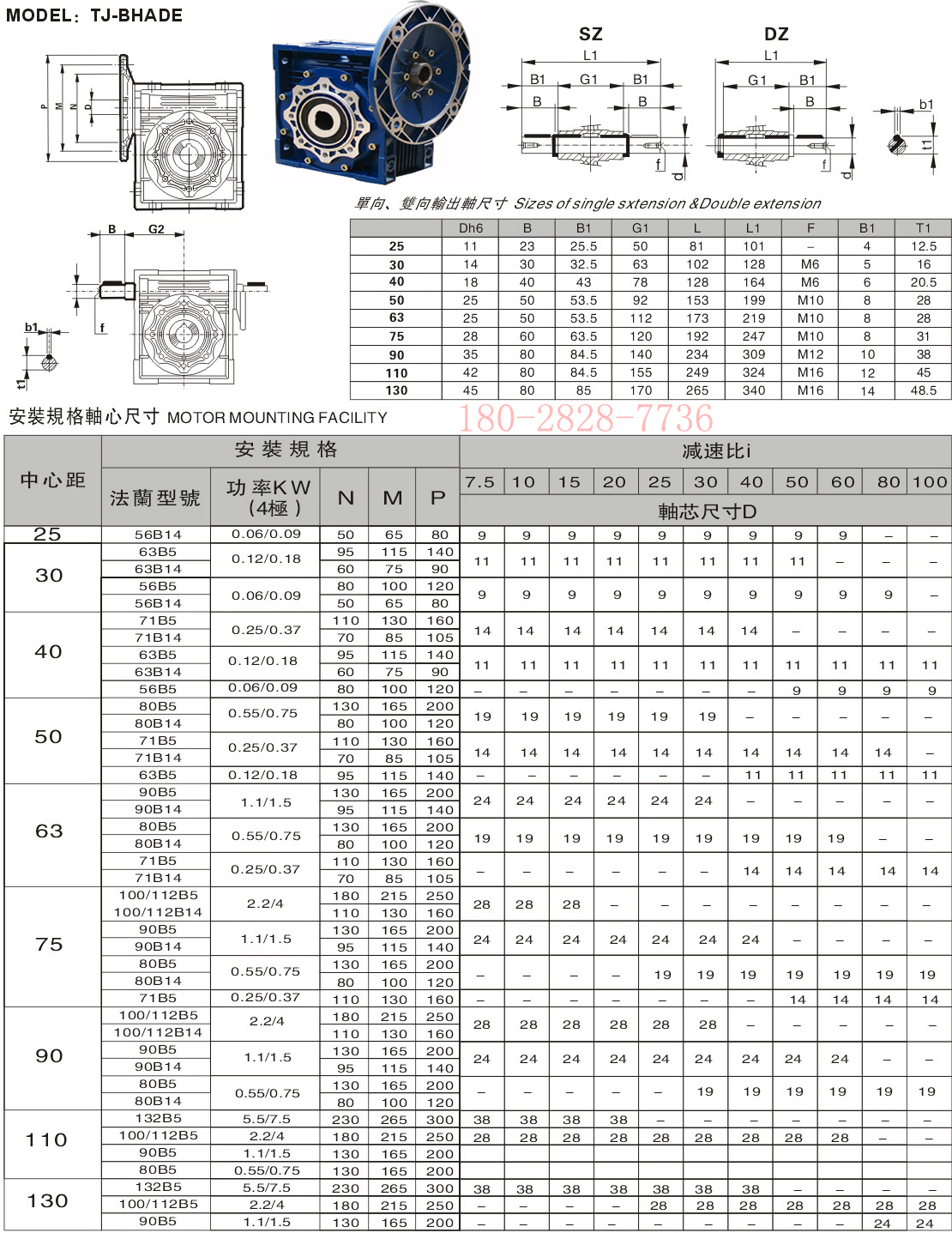 NMRV減速機參數圖