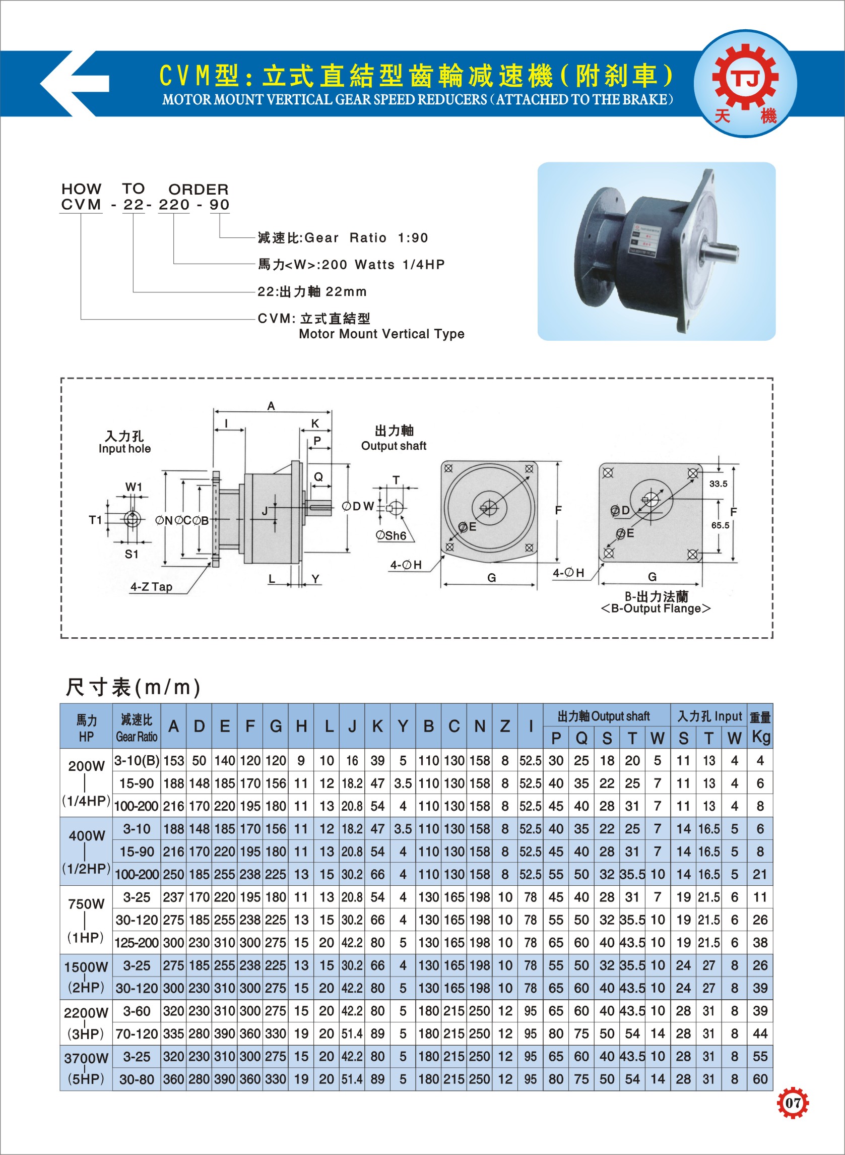 齒輪減速機參數圖