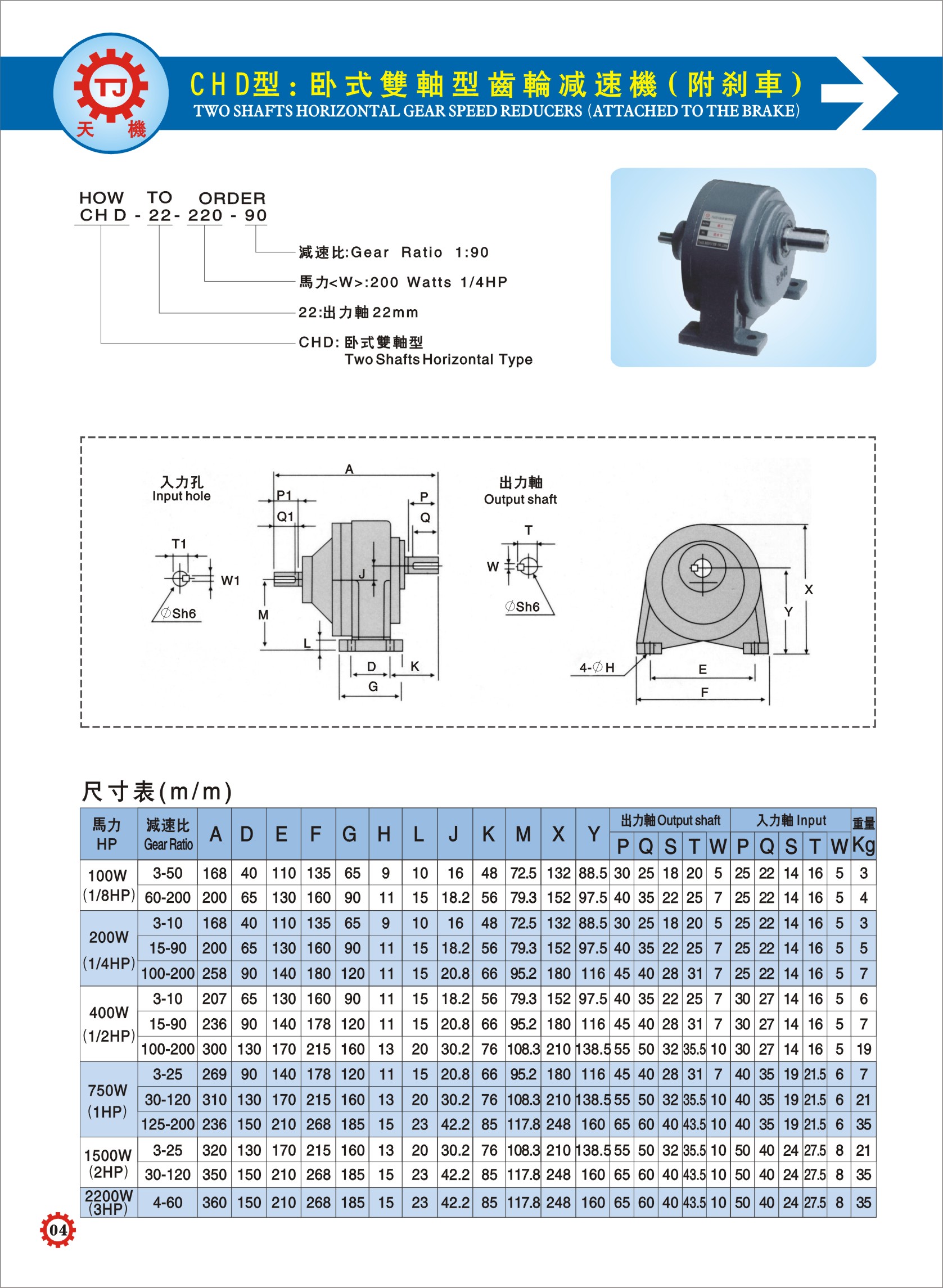 臥式雙軸齒輪減速機參數(shù)圖